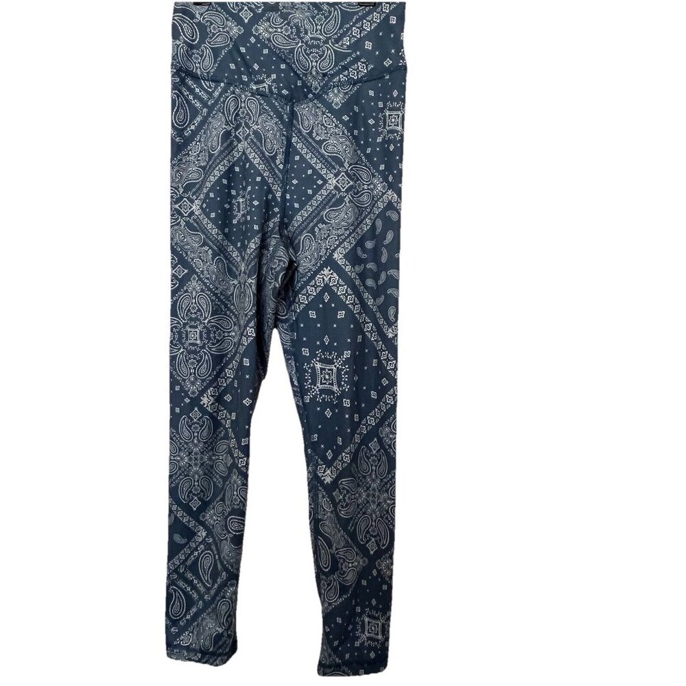 American Eagle Blue Paisley Legging Size Medium Crossover Front Yoga Athletics